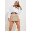 Women's Dark Beige Pocket Cover Pleated Hidden Zipper Gabardine Shorts Skirt Alc-x11688