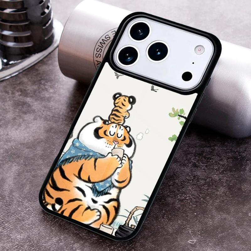 Cartoon Fat Tiger soft Phone Case For iPhone 17 16 15 14 13 12 11 Pro Max Plus 17Air Soft Silicone Cover