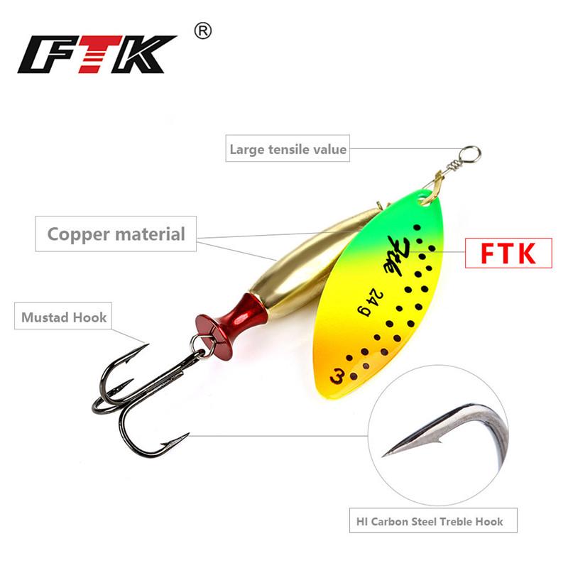 FTK 1PC Long Cast Size2-Size3 Fishing Lures Hook Spinner Spoon Lures With Treble Hooks