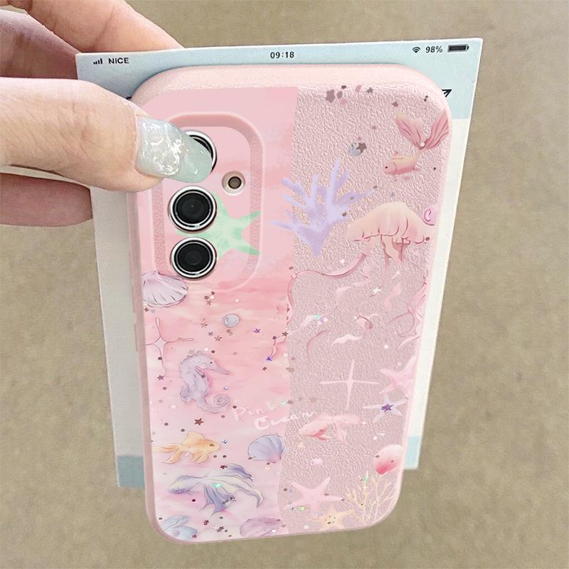 Модный Чехол В Морском Стиле С Рисунком Китов Для Samsung S26 S25 S24 Ultra S23 S22 S21 FE A15 A16 A17 A35 A36 A37 A54 A55 A56 A57 5G Кожаная Текстура Обложка