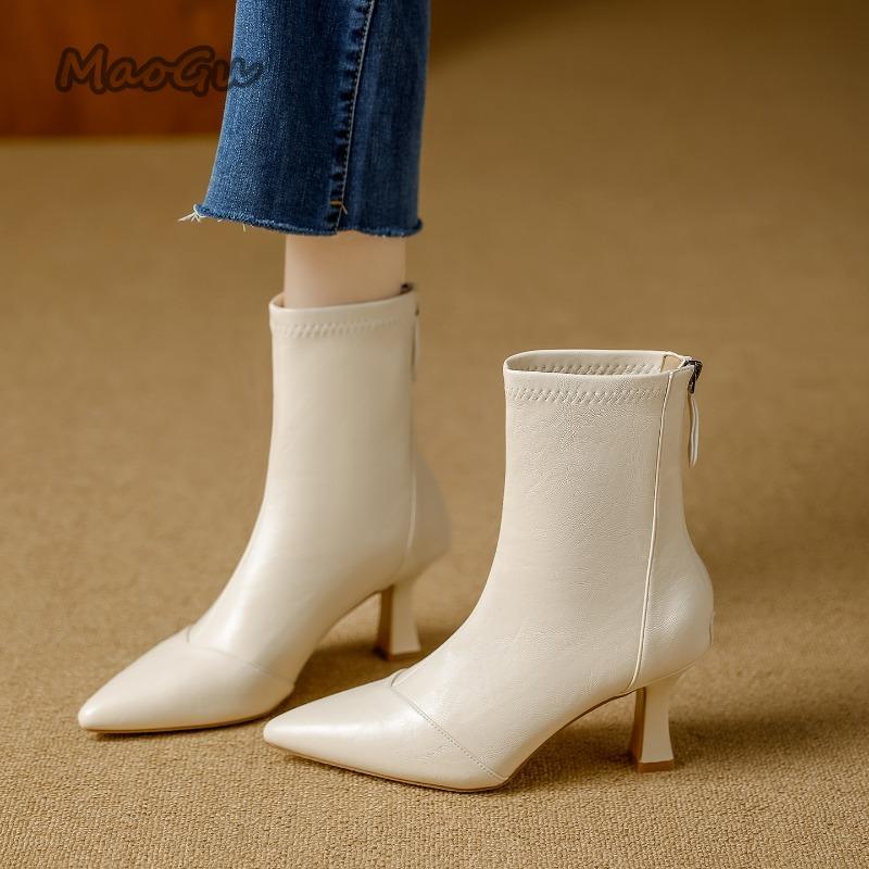 New Shoes Designer Metal Women Ankle Elastic Boots Fashion Zippers Footwear Square Heels Ladies Modern Short Booties Shoes