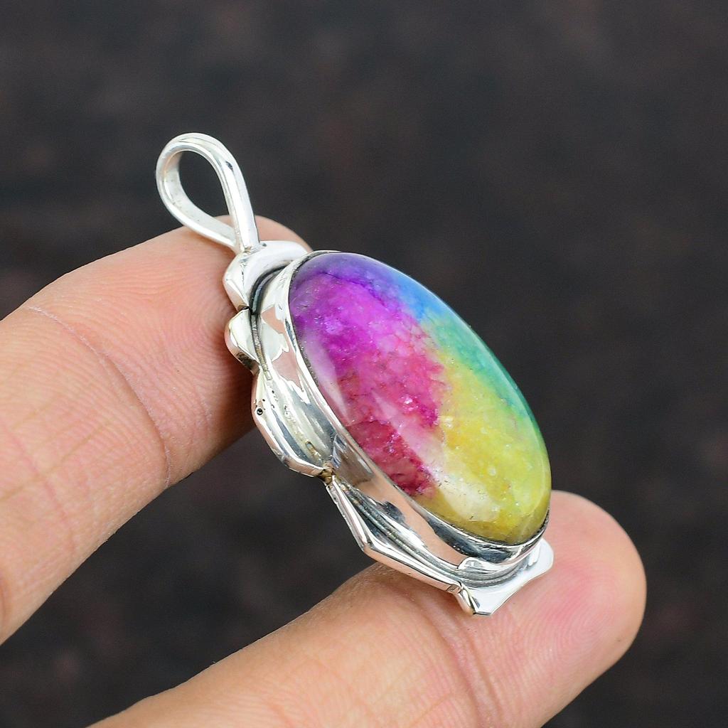 Rainbow Solar Quartz Druzy Pendant Handmade Pendant 925 Sterling Silver Pendant Elegant Jewelry Wonderful Gemstone Pendant Engagement Gifts