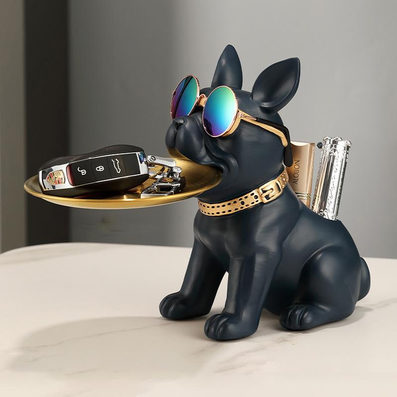 Смола Бульдог Настольная Статуэтка для Хранения Скульптура Животного Декор Обеденного Стола Многофункциональный Офисный Домашний Декор Поднос Декор