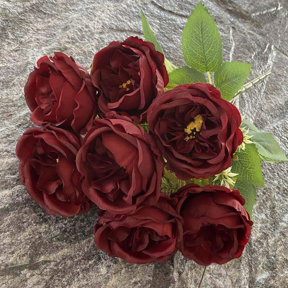 7 Heads Artificial Flower Rose Brushed Fabric Petal Flower Bouquet Faux Austin Rose  Party Supplies