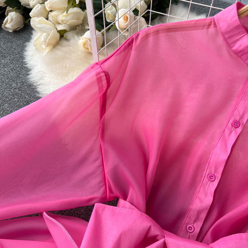 Chic Tops Women's Shirt Spring and Fall Ruffle Premium Bow Tie Blouse