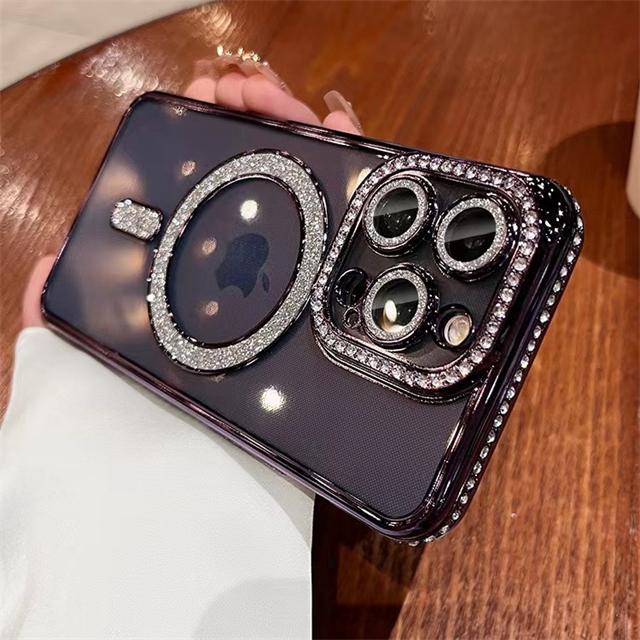 Роскошный магнитный чехол Magsafe с гальваническим покрытием и бриллиантами для iPhone 16E Pro Max для iPhone 11 12 13 14 15 Plus, чехол со стразами