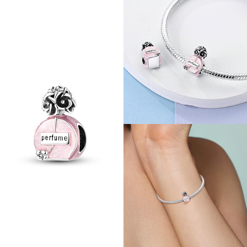 Copper Original Pink Series Charms Perfume Butterfly Beads Pendent Dangle Fit Bangle Charm Bracelet Diy Women Jewelry Gift