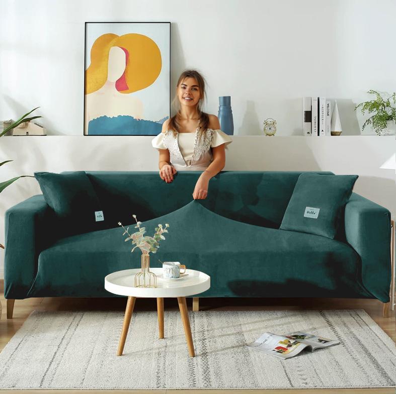 Couch Cover 4-Seater Sofa, Green Velvet