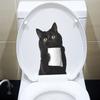 Игривый Черный Кот с Туалетной Бумагой Наклейка на Сиденье Унитаза Декор Ванной Комнаты Самоклеящаяся Съемная Наклейка