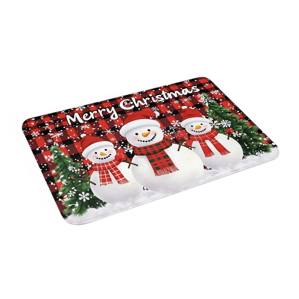 Snowman Pattern Merry Christmas Doormat Non-Slip Entrance Kitchen Bath Door Floor Mat Toilet Carpet Rug