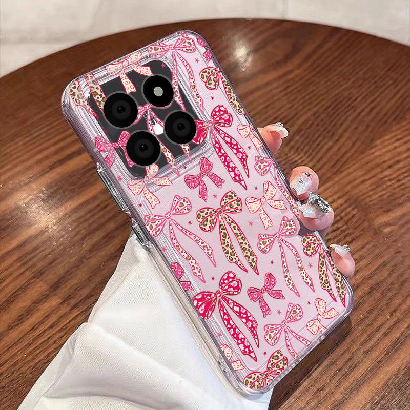 Чехол с узором из розовых бантиков для Xiaomi Redmi Note 15 Pro 4G Funda Redmi Note 14 13 Pro 5G Прозрачный силиконовый мягкий чехол из ТПУ