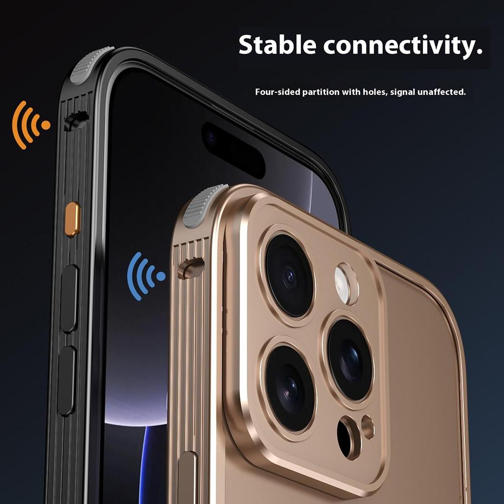 For iPhone 16 Pro Max Bumper Case Heat Dissipation Aluminium Alloy Phone Shell with Buckle/Camera Lid