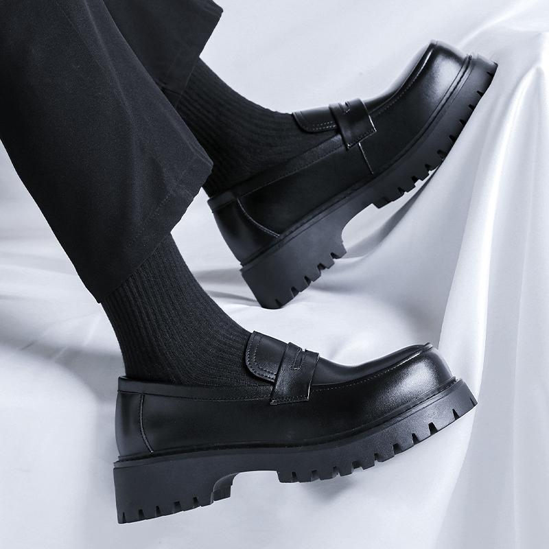 Outdoor Thick Bottom Mens Slip On Flats Casual Leather Male Loafers Comfortable Classic Dress Footwear Punk Style Driving Shoes