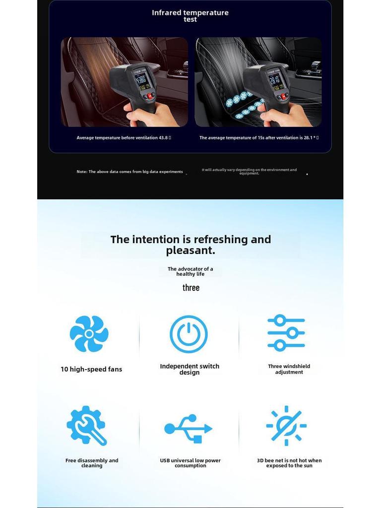 Охлаждающая подушка для сиденья автомобиля с дышащим вентилятором для летней вентиляции и отвода тепла