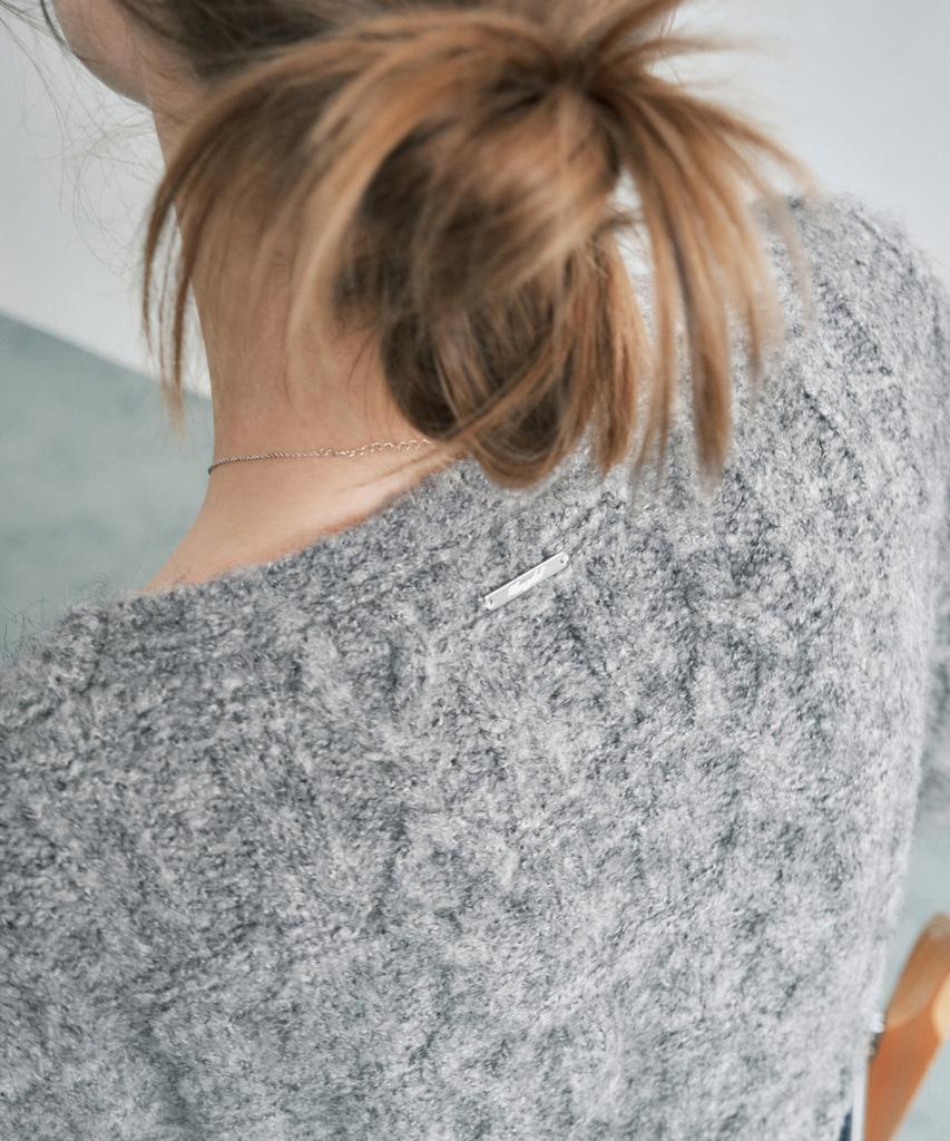 MONGDOL Asymmetrical Cable Wrap Knit Top Grey Mdkt114Gray