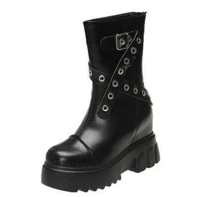 Модные 9 см толстые каблуки мотоциклетные ботинки высокая платформа весна осень кожаные кроссовки женские зимние ботильоны заклепки короткие панк сапоги