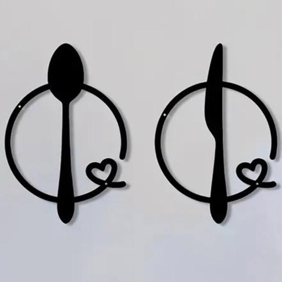 Металлические столовые приборы настенное украшение матовый черный ложка вилка нож столовые приборы