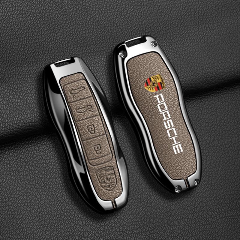 fscr7 Zinc alloy Leather Car Remote Key Case Cover Bag Protector For Porsche Panamera Spyder Carrera Macan Boxster 911 970 981 Cayman