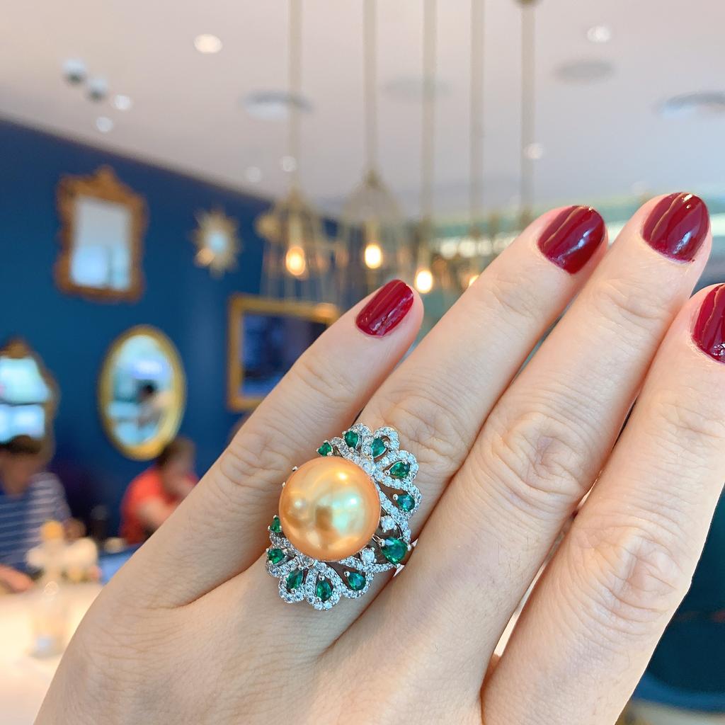 Кольцо с белыми бриллиантами и жемчугом Fritillary из циркона, женское, для банкета, жемчужное, регулируемое, высокая мода