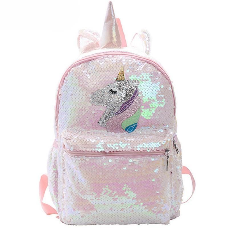 Unicorn Sequin Backpack Cartoon School Bag School Bookbag Large Capacity Book Food Storage Double Shoulder Backpack Travel Bag