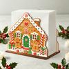 Gingerbread House Napkin Rack Christmas Wooden Tissue Holder, Dispenser with Santa Elk Decorative Stand Pattern, Organizer for Dining Table