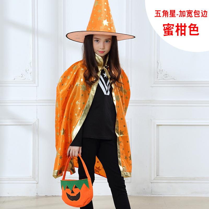 Halloween Cape Cape P Children's Party Show Wizard Wizard Bronzing Five Star Cape Hat Set