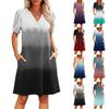 Women's Summer V-Neck Casual Beach Dresses Pod Short Sleeve Gradient Printed Dresses