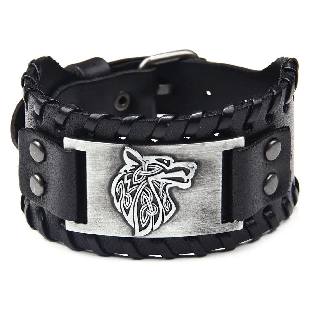 Vintage Viking Braided for Men Celtic Wolf Head Bangle Classic Animal Motifs On The Hand Accessories