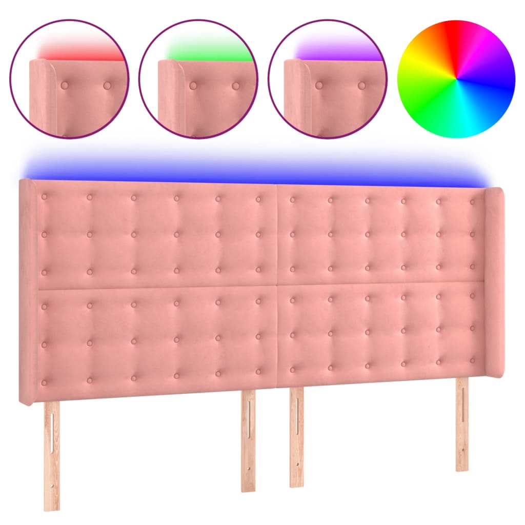 LED Headboard Pink 203x16x118 128 cm Velvet