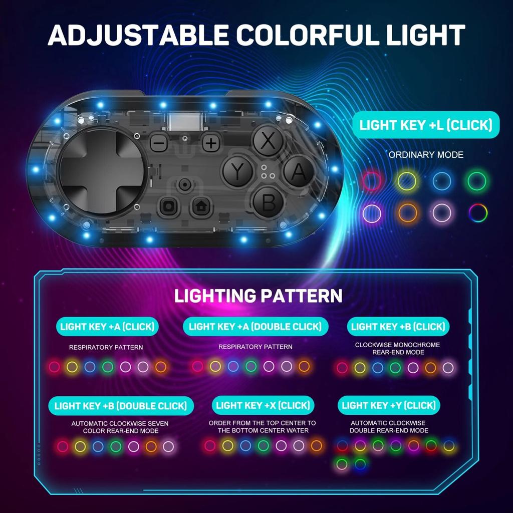 Мини беспроводной контроллер Meteor Light размером с брелок для ключей для Switch&Lite&OLED, ПК, Android и MacOS со светодиодной подсветкой KS54