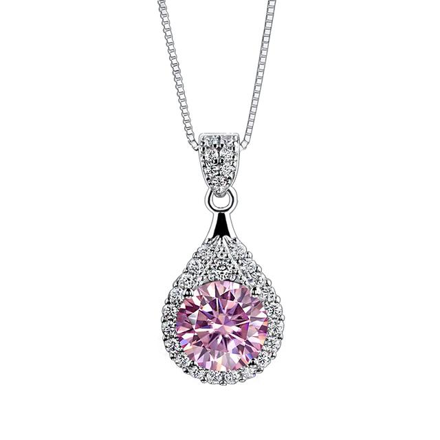 Real 1 Carat Moissanite Pendant Necklace For Women Water Drop S925 Sterling Silver Blue Green Pink Red Yellow Stone