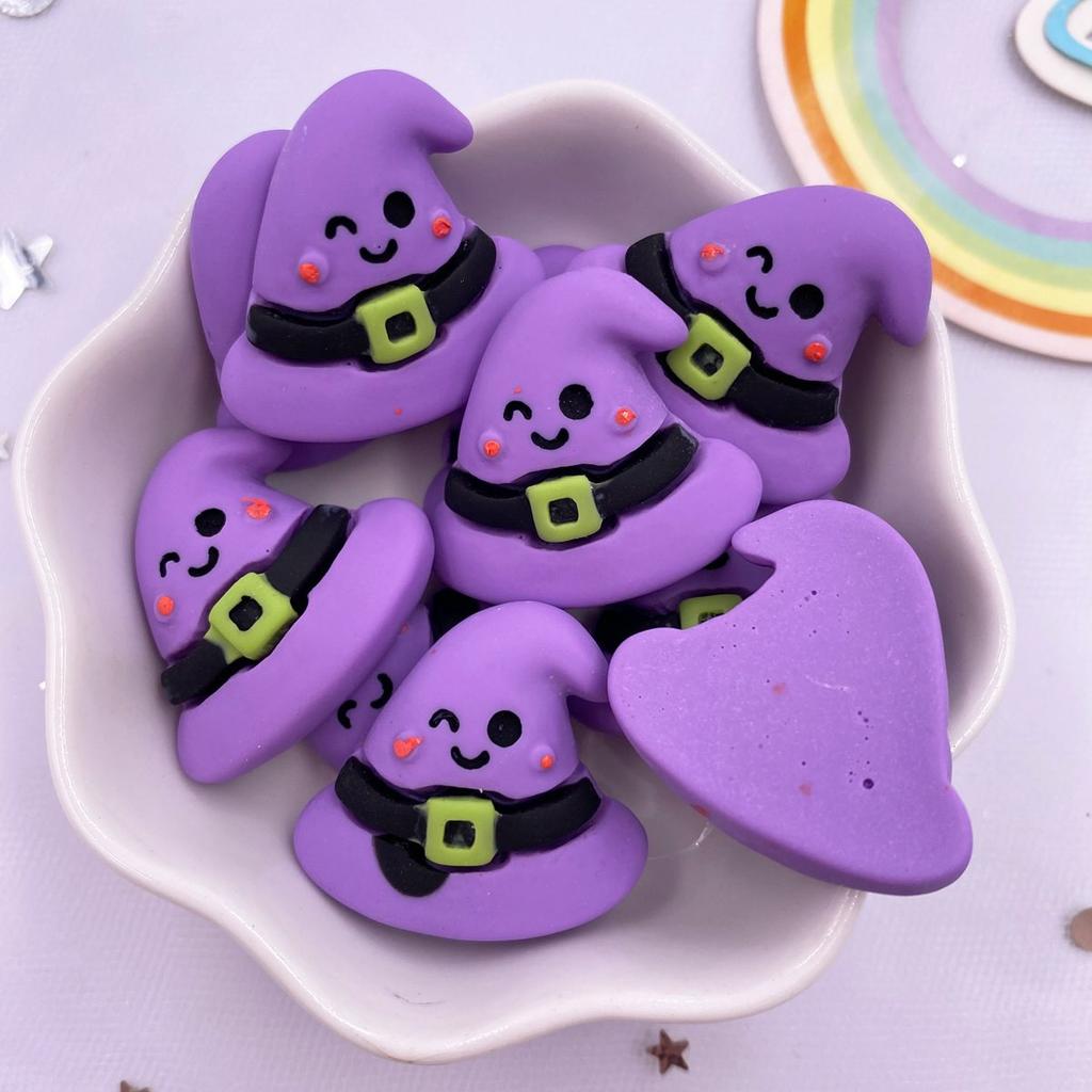 Смола Каваи Красочная Тыква Демон Метла Эльф Фиолетовая Шляпа Плоская задняя часть Мультяшные Фигурки 10 ШТ. Скрапбукинг DIY Хэллоуин Декор Поделки