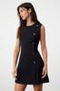 Women's Style Dress Black Straight Cut Button Detailed Mini Woven Dress