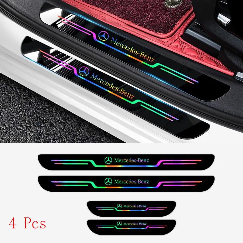 UAYLZ1 2025 Hot 4Pcs Car Laser Threshold Protect Auto Emblem Sticker Accessories For Mercedes Benz AMG Brabus Smart W204 GLC CLA W205 W