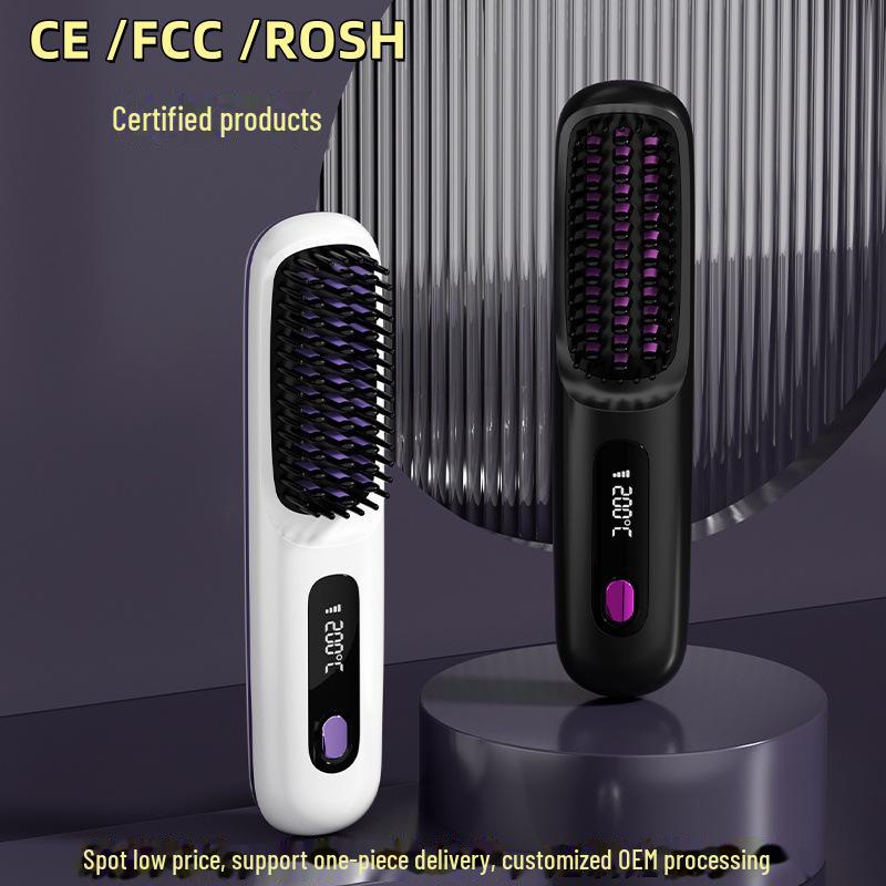 Portable Wireless Mini Electric Hair Straightener Comb with Fast Ceramic Heating