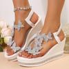 Fashion Shiny Crystal Wedge Heel Sandals for Women Fashion Clear PVC Platform Sandals Woman Thick Sole Rhinestone Butterfly Party Shoes