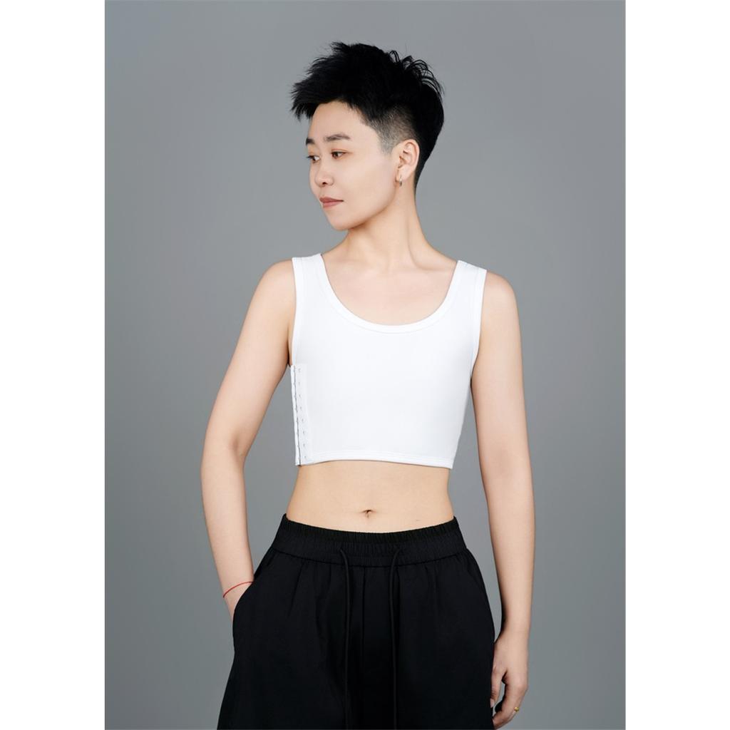 Short Chest Binder For Summer, Breathable Mesh Compression Tank Top, Chest Minimizer With Side Hooks, Supportive Chest Binder
