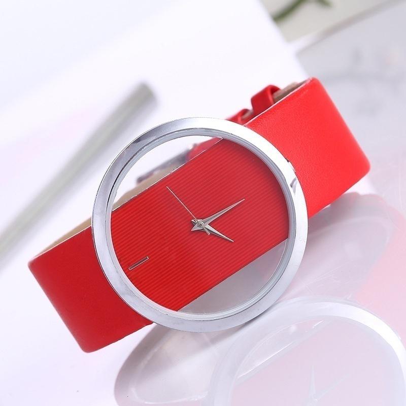Hollow Design Simple Fashion Watch Ladies Quartz Casual Ladies Leather Watch