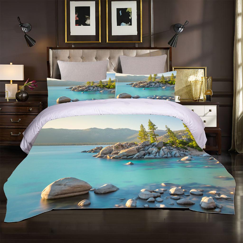 2 Seater Bed Covers 3D Lake Landscape 3 Pieces Printing Twin Bedding Set Quilt Cover Pillowcase Duvet Cover Set King Size