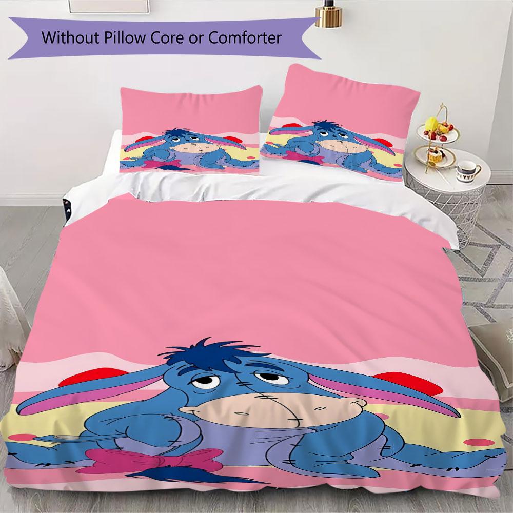 3pcs cute Winnie the Pooh and his friends patterned unbleached bed sheet set, available in various sizes, for bedroom bedding.