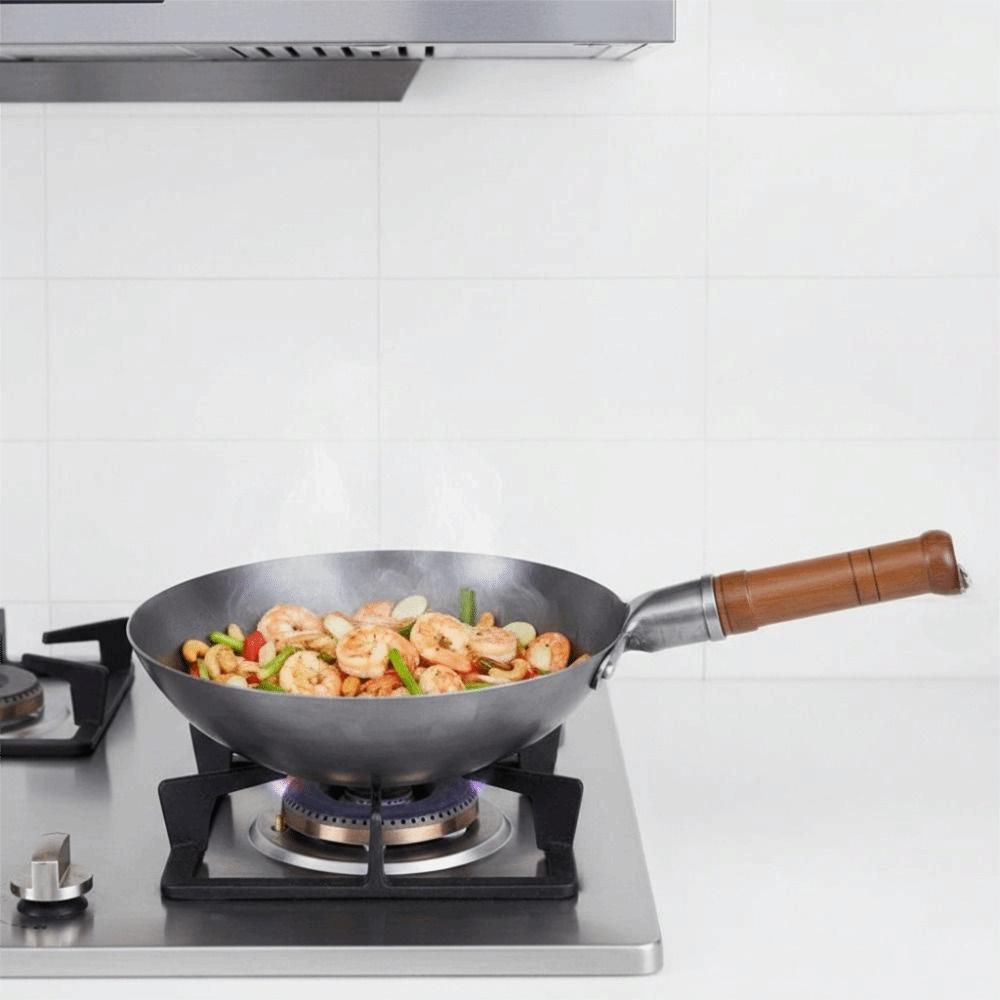 Universal Hand Hammered Iron Wok Round-bottomed Frying Pot Multifunctional Non-stick Pan Home