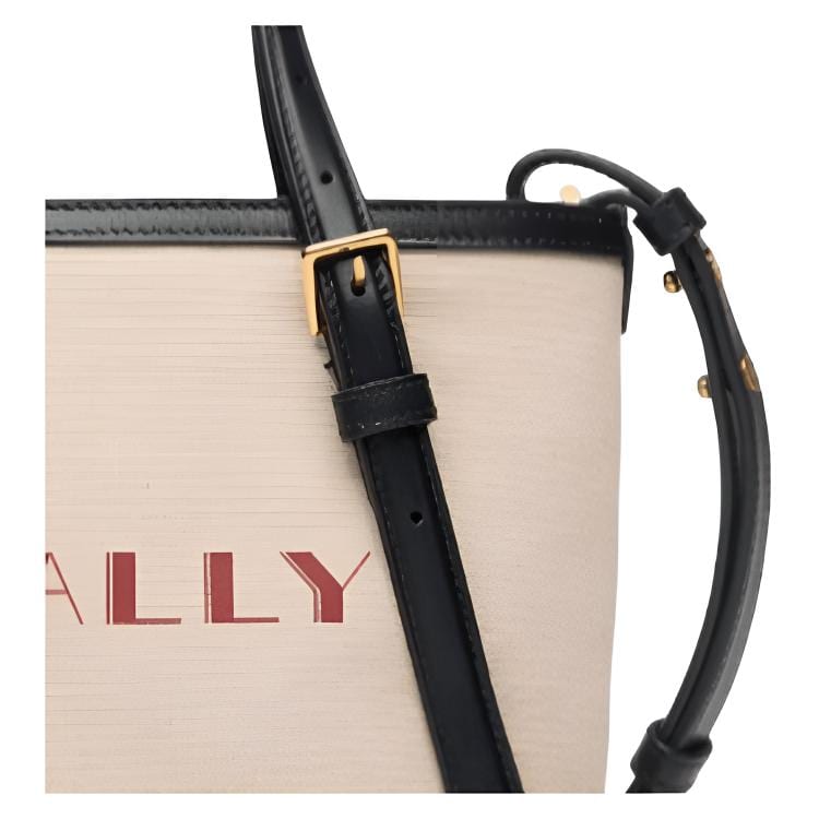 BALLY Canvas With Leather Shoulder Bag Women's Natural & Black 6308393