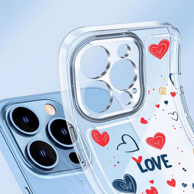Cute Love Heart Clear Case For Iphone 16 15 14 Pro Max Plus 13 12 11 Pro Max Xs Max Xr X 8 7 Plus Se2022 Se2020 Shockproof Bumper Soft Silicone Cover