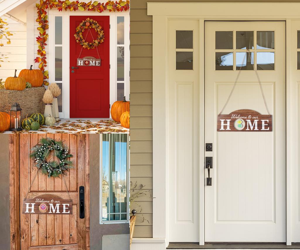Inkdotpot Welcome Sign Front Door Decorations Hanging Rustic Wood Seasonal Holiday Ornaments Housewarming GiftWall Hanging 18" Inches