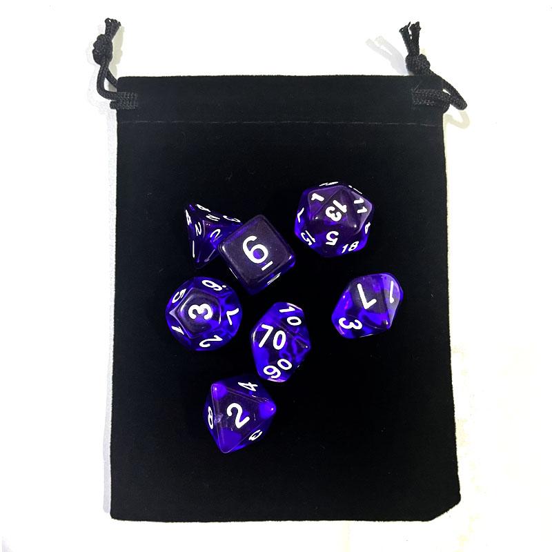 С мешочком 7 шт. Набор полиэдральных кубиков DND для настольных игр RPG кубики D4 D6 D8 D10 D% D12 D20 Прозрачные кубики 10 цветов