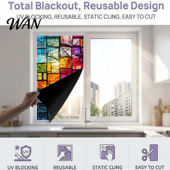 Privacy Window Film Static Cling Film, Full Blackout, Colorful Geometric UV Reusable Glass Blocking, Heat Insulation Sticker for Home Office Shield
