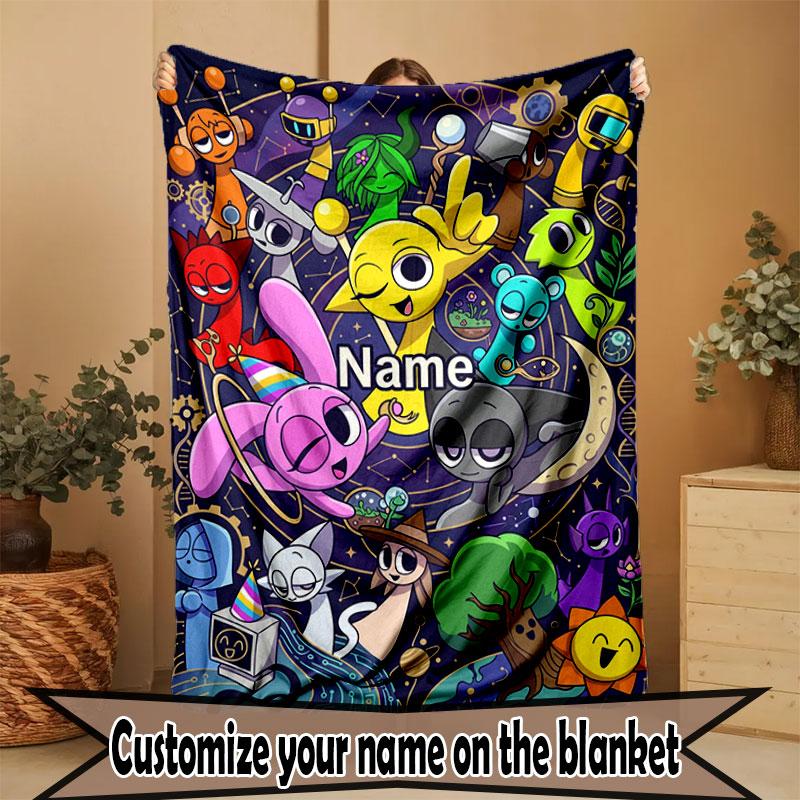 Custom Name Personalized Game Sprunki Print Blanket, Home Decor, Bedroom, Sofa, Camping, Couch, Gifts for Birthday Christmas
