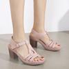 Women Summer Fashion Casual Peep Toe Pointed Flat Sandals Comfortable Breathable Shoes Ankle Shoes Hollow-out Chunky Heel Shoes Plus Size