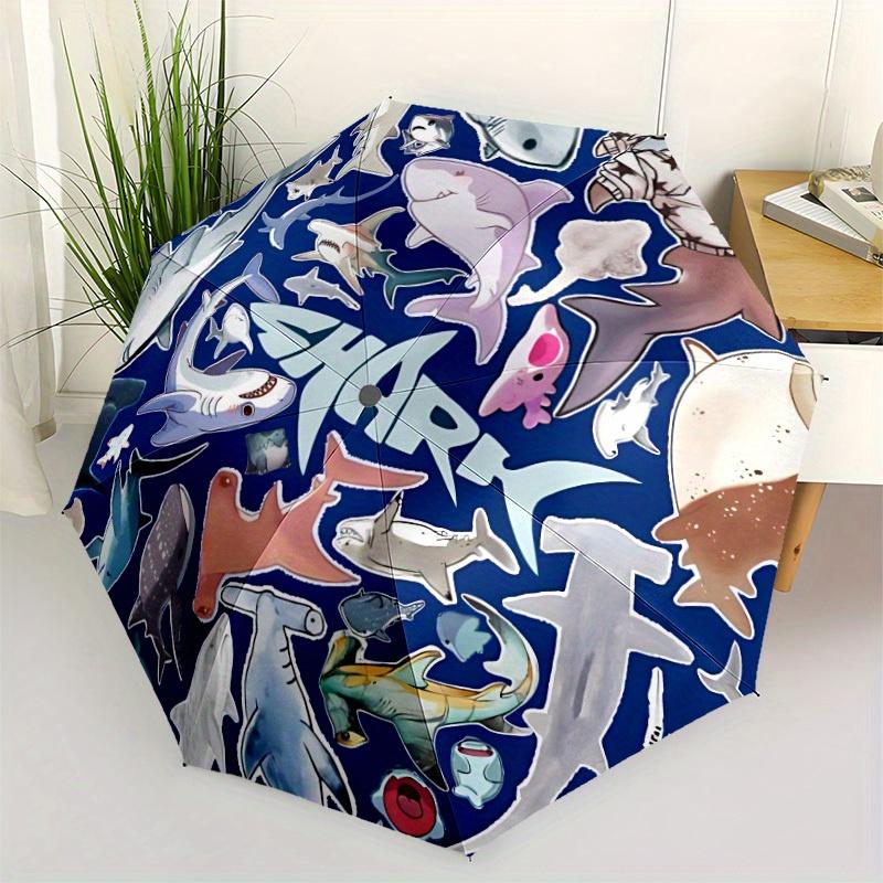 1pc Shark Ocean Automatic Folding Umbrella, 8-Rib Sturdy Canopy, Portable Travel Umbrella for Outdoor Use,084