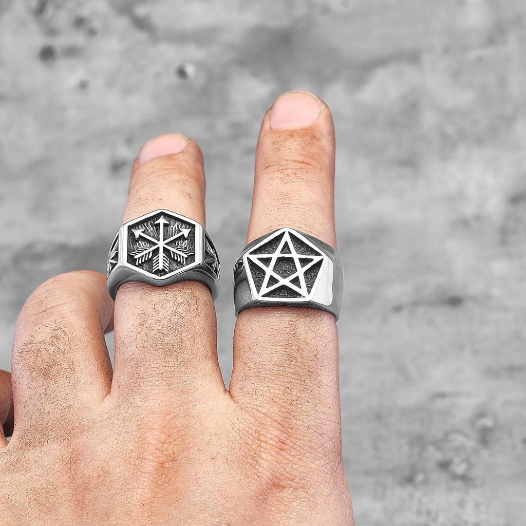 Simple Pentagram Stainless Steel Mens Rings Punk Charm Unique Amulet for Male Boyfriend Biker Jewelry Creativity Gift